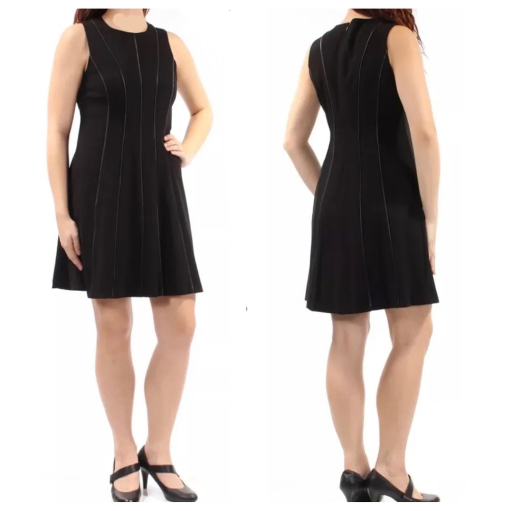 CALVIN KLEIN black fit & flare dress piping skater sleeveless plus size 16 NEW